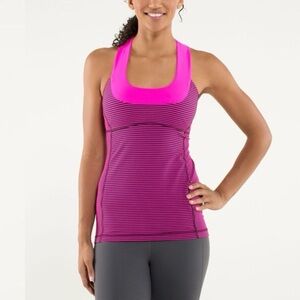 Lululemon Scoop Neck Athletic Tank Top Pink With Striped Size 8